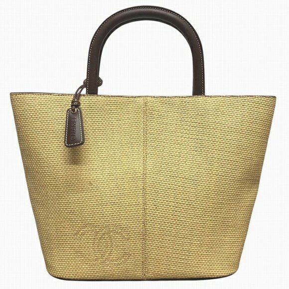 CHANEL Brown Straw Logo Tote Bag - Picture 1 of 9